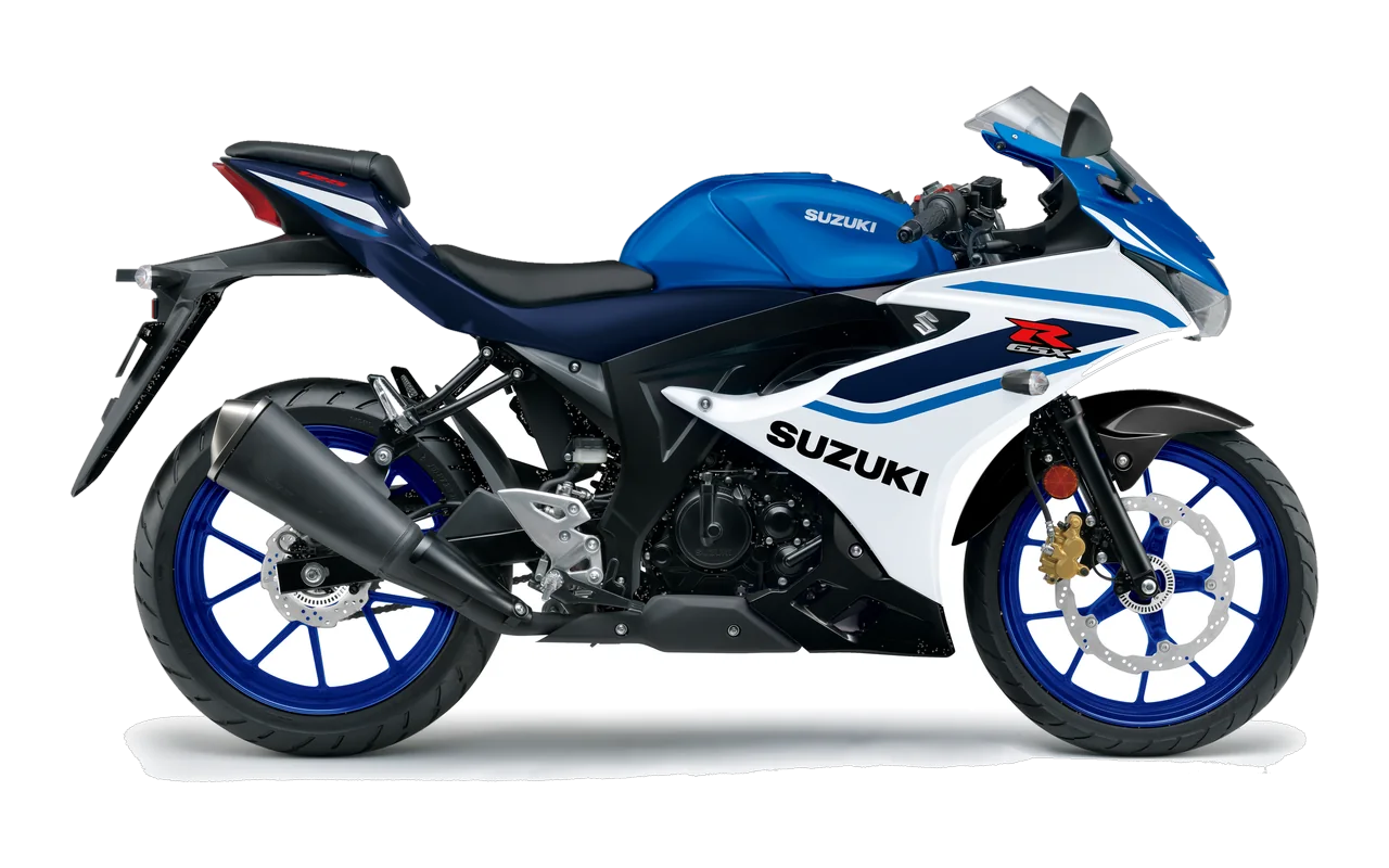 Suzuki GSX-R125, coloris Metallic Triton Blue / Pearl Brilliant White