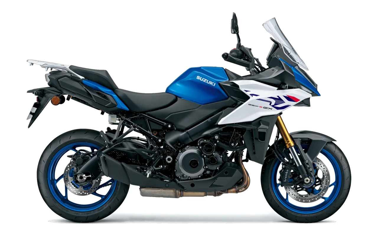 Suzuki GSX-S1000GX, coloris Pearl Brilliant White / Metallic Triton Blue