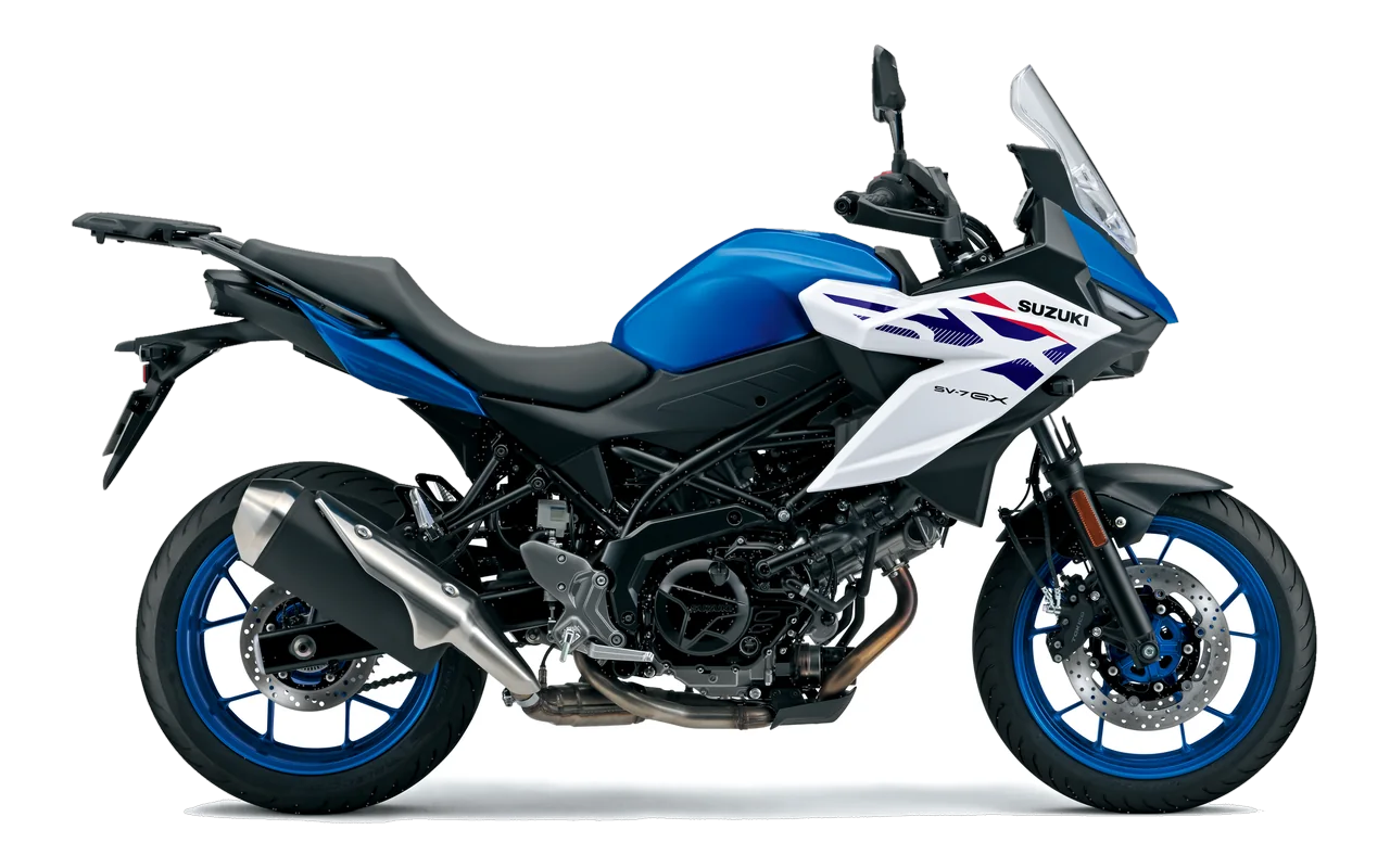 Suzuki SV-7GX, coloris Pearl Brilliant White / Metallic Triton Blue