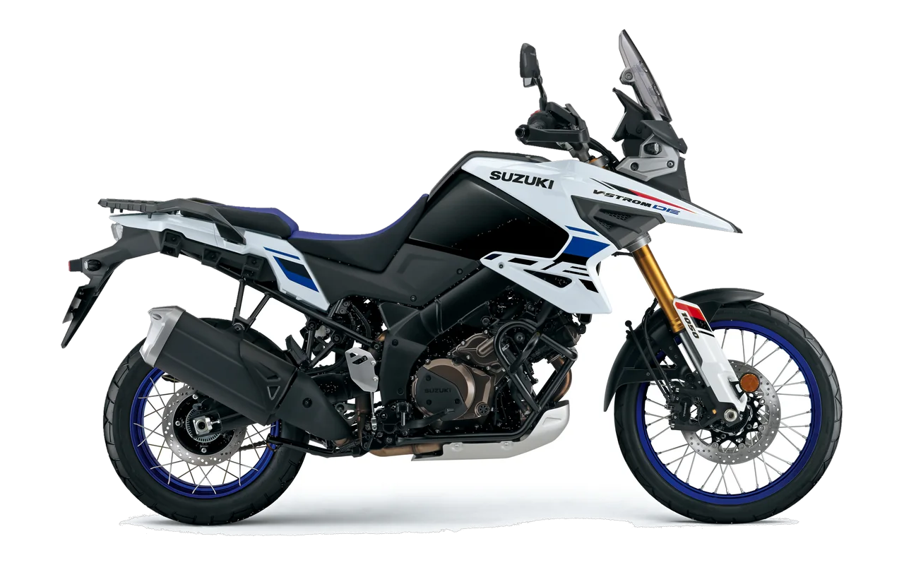 Suzuki V-Strom 1050DE, coloris Pearl Tech White / Glass Sparkle Black